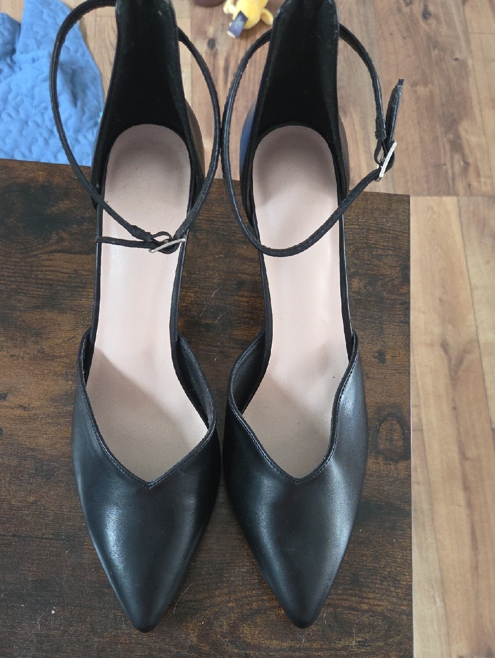 Classic Black Pointed Ankle-Strap Women's Heels